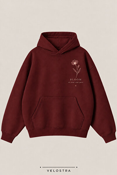 Velostra Hanorac unisex cu glugă, din bumbac pieptănat, cu imprimeu floral, p...