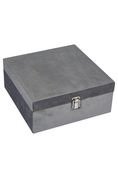 OEM Velvet Grey Wooden Storage Box Metal Closure 24x24x10cm