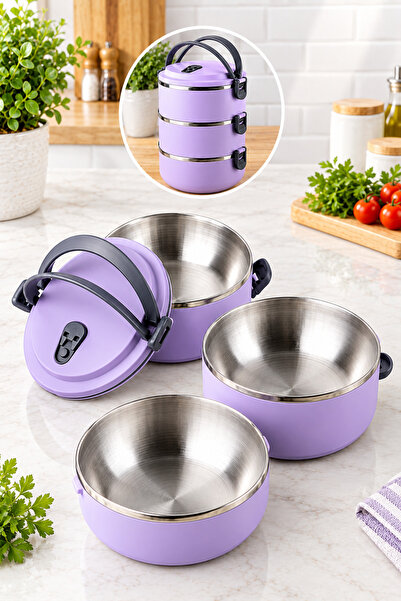 BERMİRA Home Collection 3 Katlı Yeni Nesil Sefer Tası Lunch Box Beslenme Kabı...