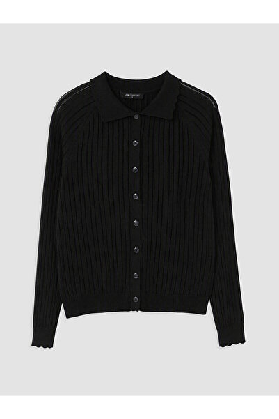 LC Waikiki Lcw Modest Black Knitwear Plain Short Women's Cardigan with Nevavm...