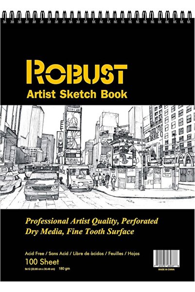 ROBUST دفتر رسم (9"x12)، 100 ورقة، 180 جرام لكل متر مربع، دفتر رسم حلزوني للأ...