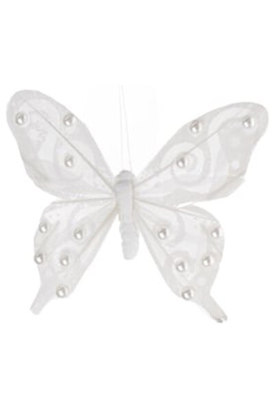 OEM Fluture Decorativ Alb cu Margele pentru Perdele 11cm