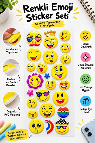 Gülen Yüz Emoji Sticker Seti | Çocuk Etkinlik ve Ödül Stickerları