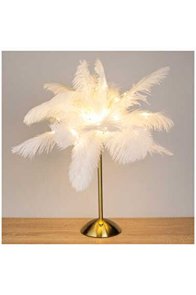 OEM Lampa cu Baza Aurie & 80 LED-uri Pene & USB 29x33cm - Alb Cald