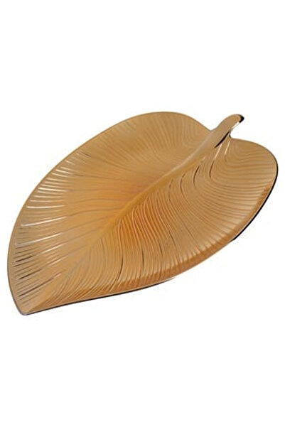 OEM Platou Decorativ din Plastic Auriu in Forma de Frunza 32x23x2cm