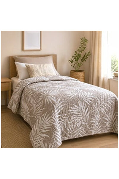 OEM Cuvertura Matlasata Reversibila pentru Pat Single Bej Frunze 160x230cm