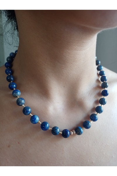 Mudita Tasarım 10 mm orijinal gerçek doğal Lapis Lazuli taşı kolye