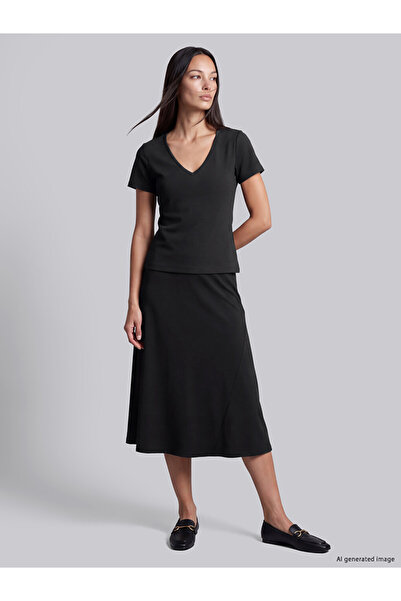 LC Waikiki Özmarka New Season Black Flared Skirt with Elastic Waist