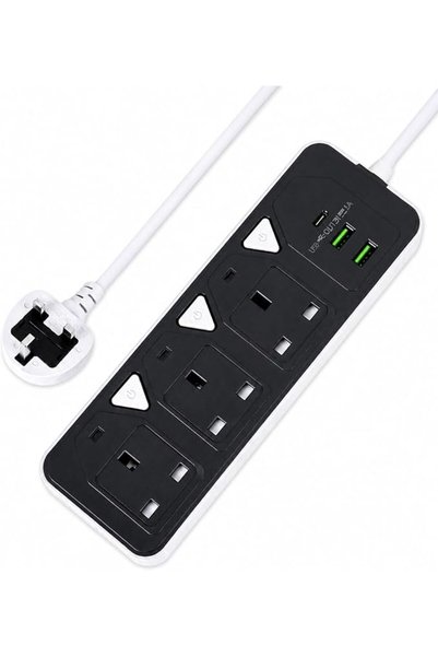 Generic 6-in-1 Socket Extension Plug With 3 Outlets, 2 USB Ports & 1 PD Type-...