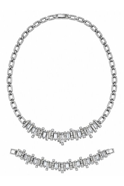 stravis Steel Baguette Crystal Waterfall Necklace & Bracelet Set