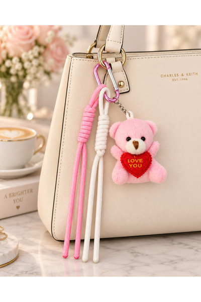 Kumru Studio Pink Love Teddy Bear Figured Drawstring Bag Charm
