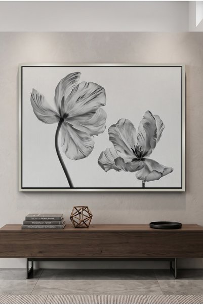 Jasmine Art Minimalist Black and White Tulip Nature Wall Art | Portrait Frame...