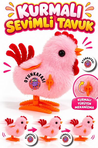 OYUNKAFASI 1 Adet Kurmalı Sevimli Tavuk Oyuncağı – Yürüyen Mekanizmalı Tüylü ...