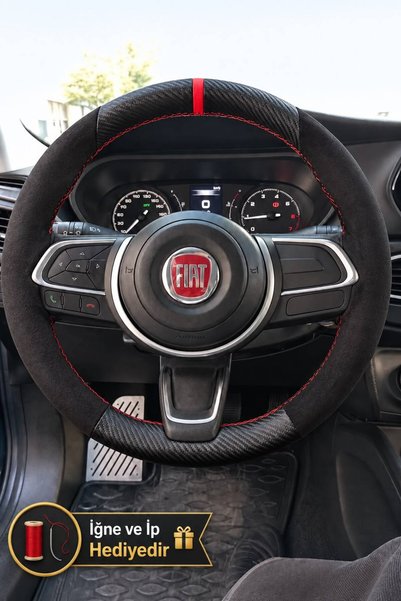 HasAkman Fiat Egea Cross Dikme Direksiyon Kılıfı Alcantara Süet Mat Karbon Kı...