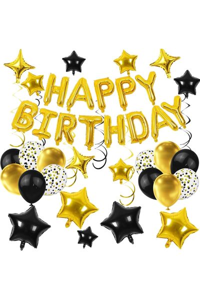 Arabest 56-Piece Happy Birthday Party Balloon Set,Silver and Black with Banne...