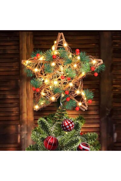 Arabest Holiday Tree Topper,Natural Star Tree Decoration with 30 LED Warm Lig...