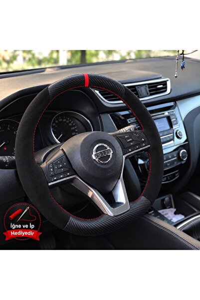 HasAkman Nissan Qashqai Dikme Direksiyon Kılıfı Alcantara Süet Mat Karbon Kır...