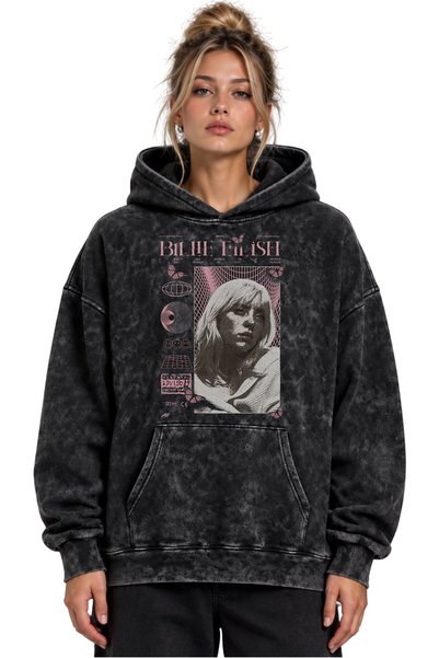 SEVBANO Hanorac unisex cu glugă, lavabil, cu imprimeu Billie Eilish Singer