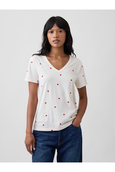 GAP Kadın Kırık Beyaz Favorite V-Yaka T-Shirt