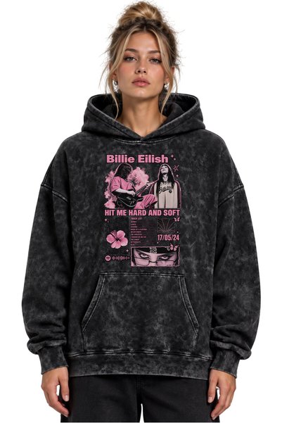 SEVBANO Hanorac unisex cu glugă, lavabil, cu imprimeu Billie Eilish Singer