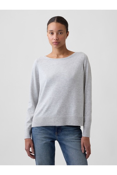 GAP Kadın Açık Gri Relaxed Jersey Boatneck Kazak