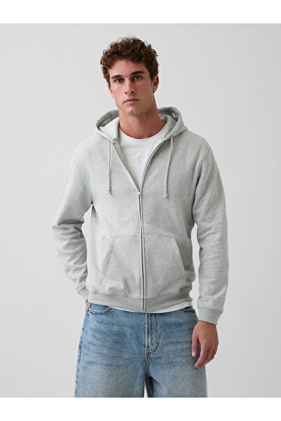 GAP Erkek Açık Gri VintageSoft Fermuarlı Sweatshirt
