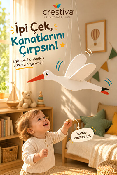 crestiva Kanat Çırpan Ahşap Leylek - Ahşap Tavan Süsü ve Odas Dekoru