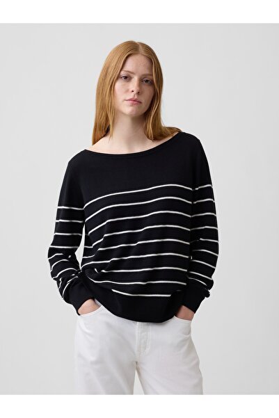 GAP Kadın Siyah Relaxed Jersey Boatneck Kazak