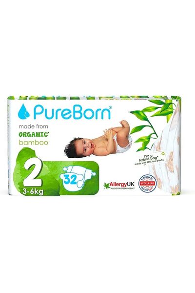 PUREBORN Organic/Natural Bamboo Baby Disposable Size 2 Diapers/Nappy |Single ...