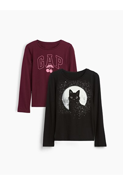 GAP Kız Çocuk Siyah Grafik Baskılı T-Shirt (2’li)