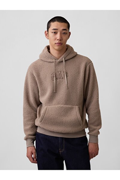 GAP Erkek Açık Kahverengi Relaxed Sherpa Logo Sweatshirt