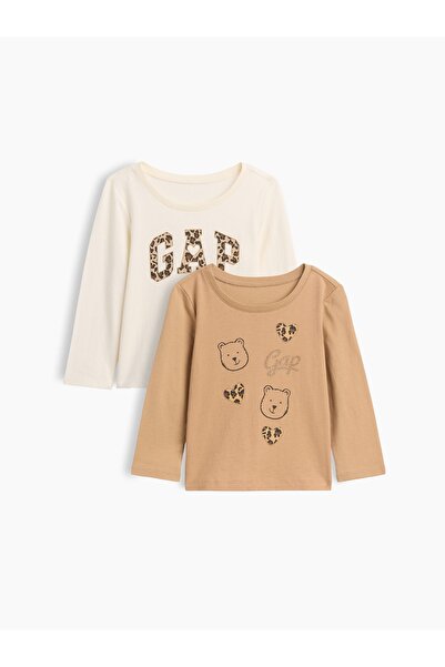 GAP Kız Bebek Açık Kahverengi Grafik Baskılı T-Shirt (2’li)