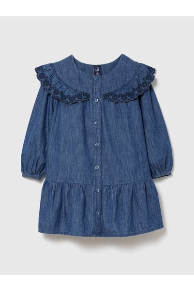 GAP Kız Bebek Koyu Mavi Denim Drop-Waist Elbise
