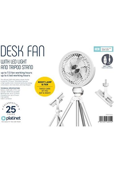 Omega Ventilator de birou reîncărcabil PLATINET, 2x1200 mAh, Lumină LED, Supo...