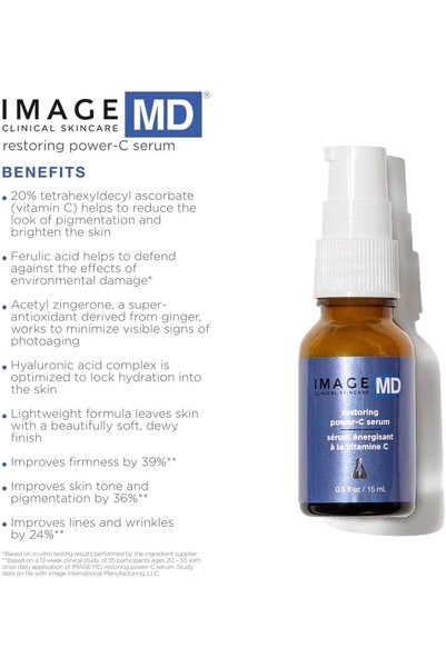 IMAGE SKINCARE IMAGE MD Restoring Power-C Serum, 20% Vitamin C and Ferulic Acid Facial Serum to Reduce Pigmentation, Firm and Brighten Skin, 0.5 fl oz