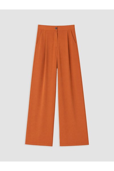 LC Waikiki Orange Wide-Leg Pleated Women's Fabric Trousers
