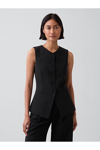 GAP Kadın Siyah High-Neck Longline Yelek