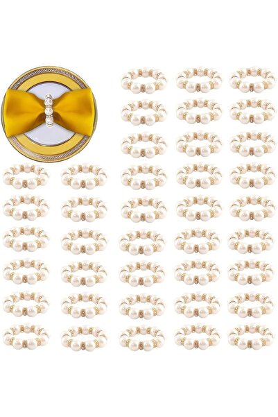Arabest 119-Piece Pearl Napkin Rings,Gold Beaded Serviette Buckles with Rhine...