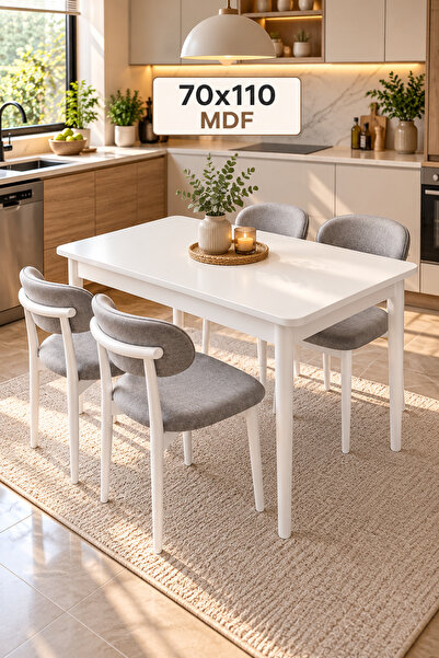 DEREN HOME Calve Serisi MDF 70x110 Açılabilir Masa 4 Adet Silinebilir Sandaly...