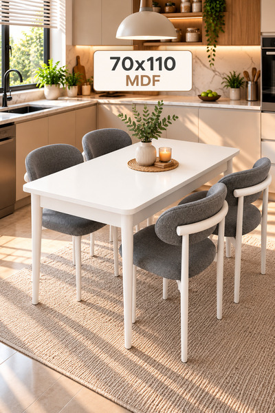 DEREN HOME Calve Serisi MDF 70x110 Açılabilir Masa 4 Adet Silinebilir Sandaly...
