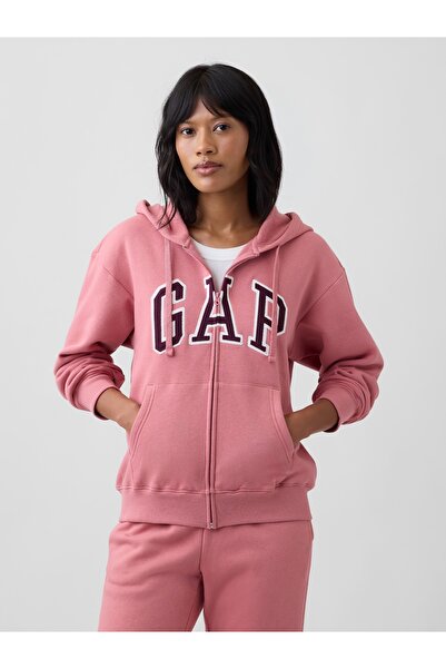 GAP Kadın Pembe Logo Fleece Fermuarlı Sweatshirt