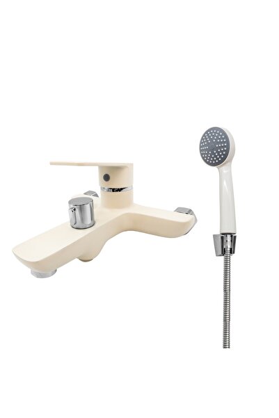 Flow Baterie Cada 183-FW439ZW,bej, cu para de dus alba, pipa fixa