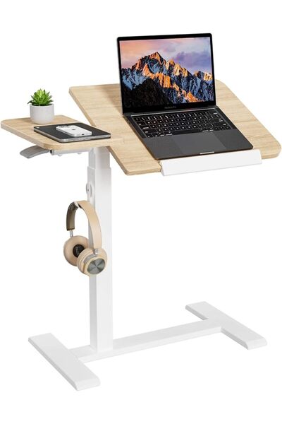 GENERAL ETHU Height-Adjustable Rolling Laptop Desk, Multifunctional Overbed T...