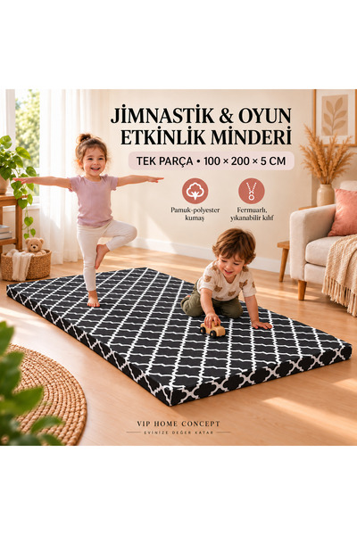Jimnastik Minderi Çocuk Oyun ve Etkinlik Minderi, Süngerli Spor Matı-100x200x5 CM-KARAÇATI