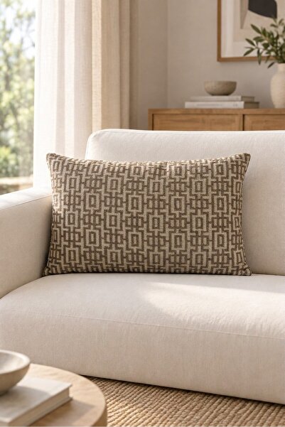texta home deco Nexus Geometrik Dokuma Kırlent Kılıfı - Kahverengi - 40x60 cm