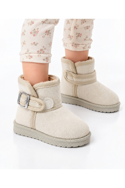 Slipcat Girl's Short Boots with Fur Inside, Suede Look, Belt Buckle, and Shor...