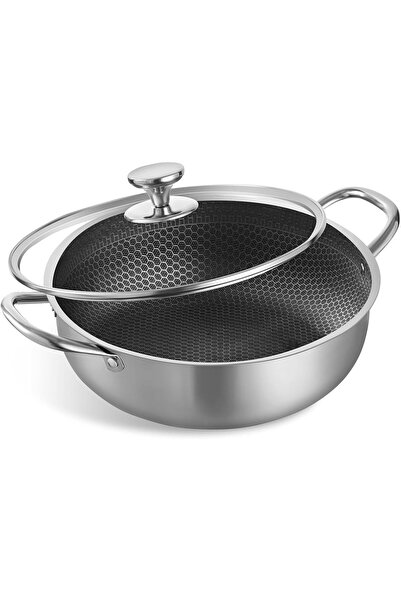 Arabest Stainless Steel Deep Cooking Pan with Lid,30cm Non-Stick Skillet and ...