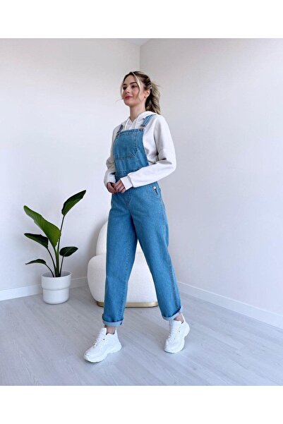 BelezaStore Denim Overalls Salopet Denim Long Overalls Light Blue