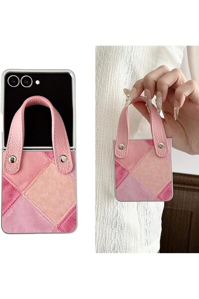 KASTWAVE Case For Samsung Galaxy Z Flip 7, Girly Colour Block Cover with Leat...