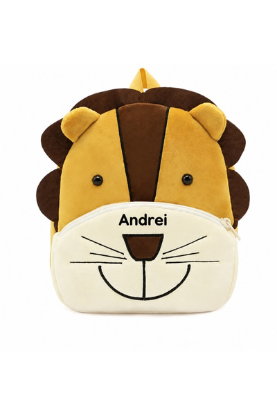 LUDIKOO Rucsac Grădiniță Copii Leu Personalizat cu Numele Andrei – Rucsac Ușo...